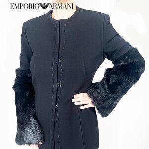 Rare, vintage Emporio Armani Wool Jacket with Fur Sleeves, Size 42 (US 6) 